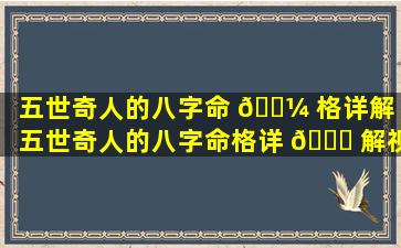 五世奇人的八字命 🐼 格详解「五世奇人的八字命格详 🐝 解视频」